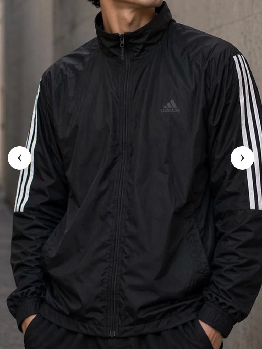 adidas Black Windbreaker with White Three-Stripes